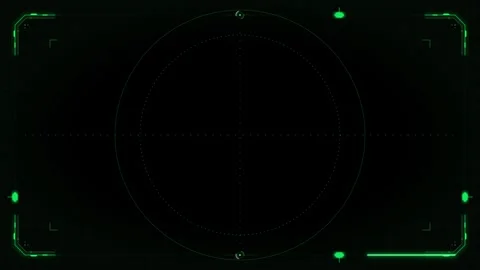 Sci-fi holographic display frame with green glowing and crosshairs on a dar.. 動画素材 335826608