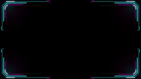 Sci-fi HUD with glowing cyan and magenta lines in corners on black background 動画素材 335826476