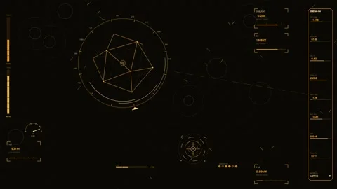 Sci-Fi HUD Interface with Amber Tactical Telemetry and Geometric Data Visua.. Stock Footage 334112033