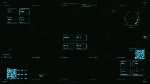 Sci-Fi HUD Interface with Cyan Telemetry Data and Tactical Mission Control .. Stock Footage 334114122