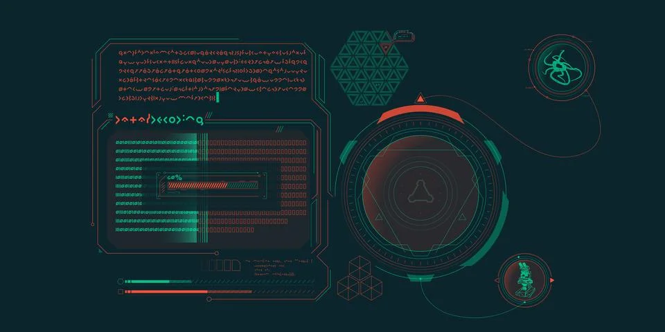 Sci-fi HUD interface for data research. Stock Illustration