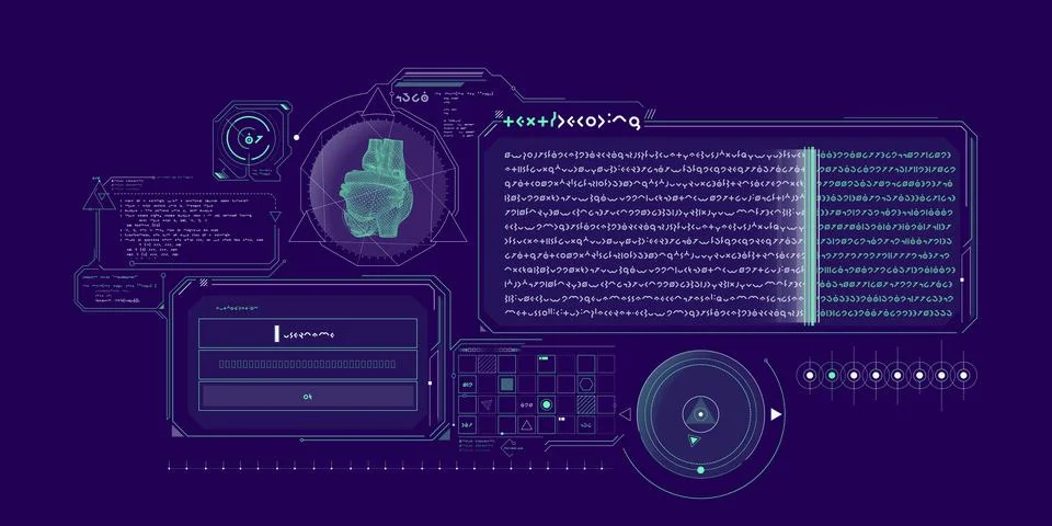 Sci-fi HUD interface for data research. Stock Illustration