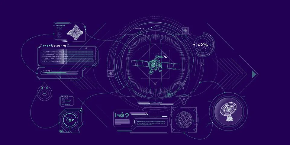 Sci-fi HUD interface for data research. Stock Illustration