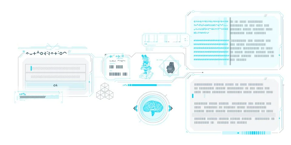 Sci-fi HUD interface for data research. Illustrazione stock