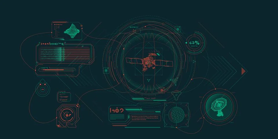 Sci-fi HUD interface for data research. Illustrazione stock