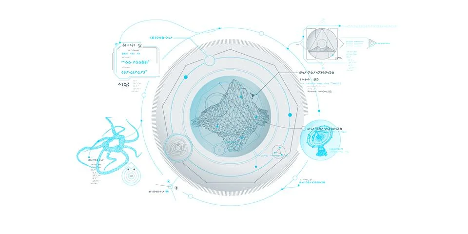 Sci-fi HUD interface for data research. Stock Illustration