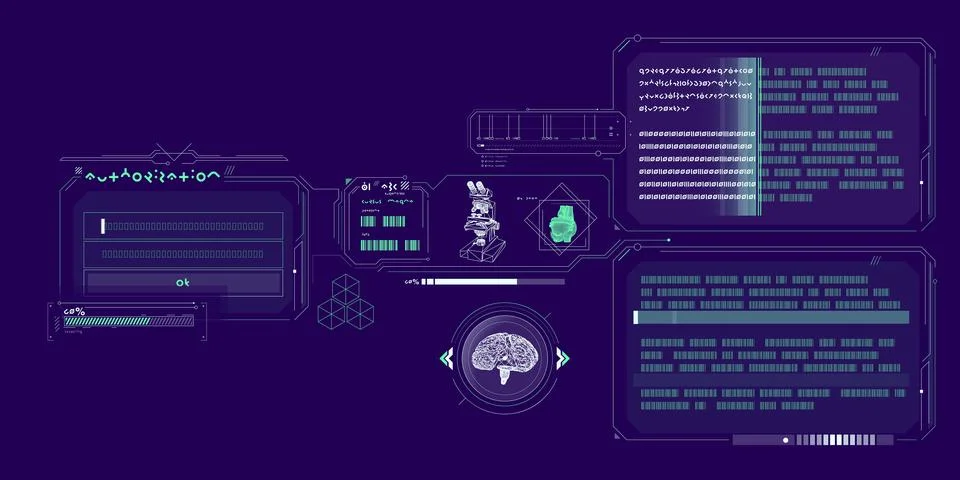 Sci-fi HUD interface for data research. Stock Illustration