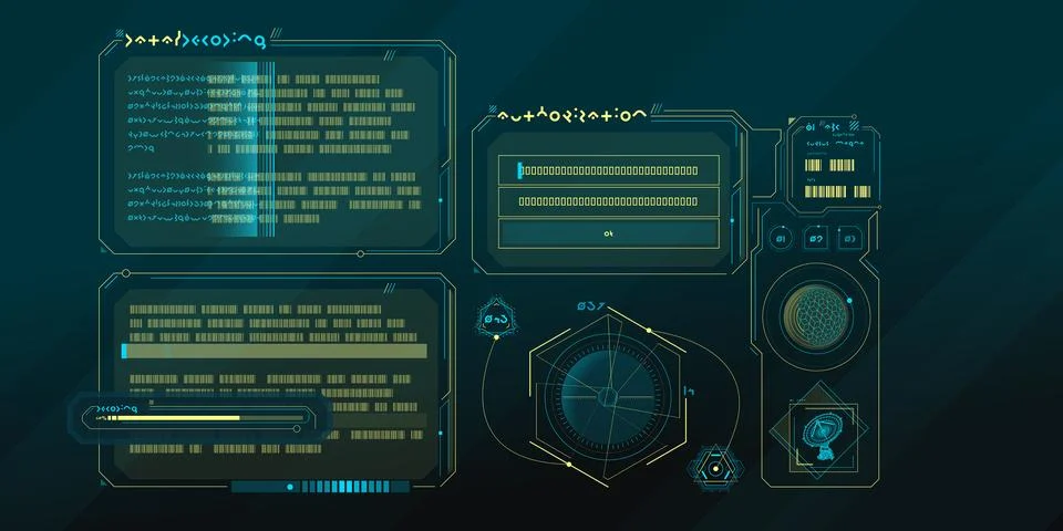 Sci-fi HUD interface for data research. Illustrazione stock