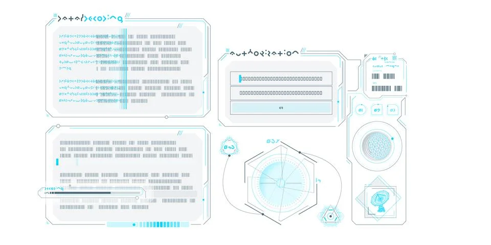 Sci-fi HUD interface for data research. Stock Illustration