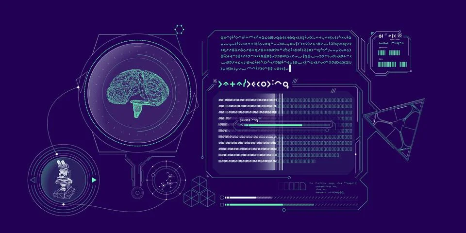 Sci-fi HUD interface for data research. Stock Illustration