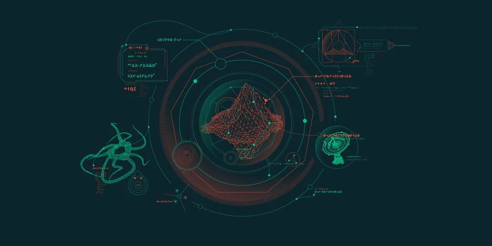 Sci-fi HUD interface for data research. Illustrazione stock