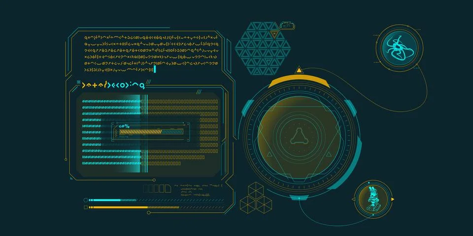 Sci-fi HUD interface for data research. Illustrazione stock
