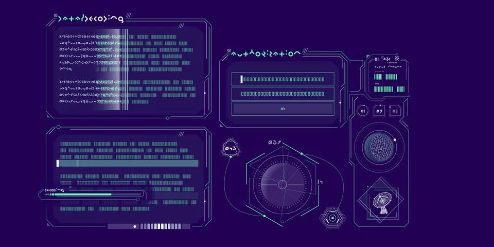 Sci-fi HUD interface for data research. Stock Illustration