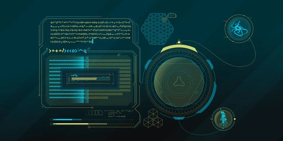 Sci-fi HUD interface for data research. Stock Illustration