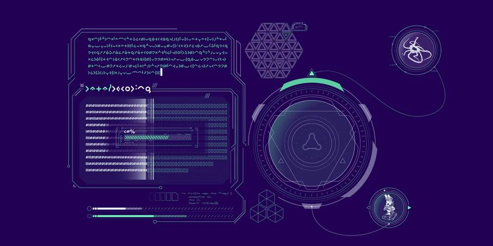 Sci-fi HUD interface for data research. Stock Illustration