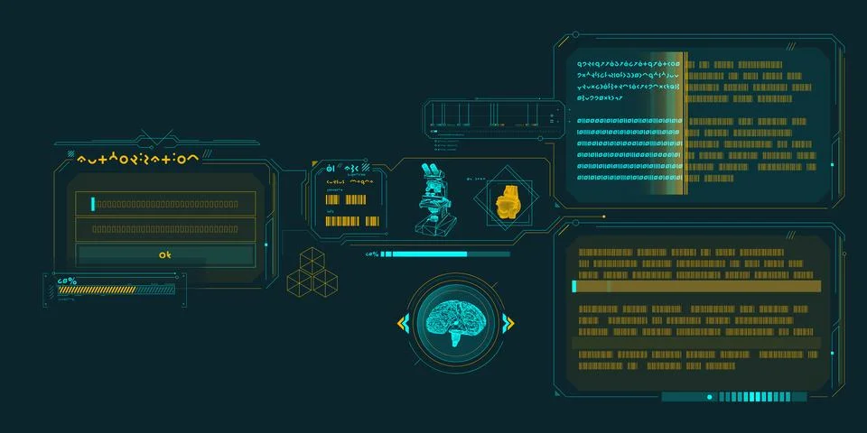 Sci-fi HUD interface for data research. Stock Illustration
