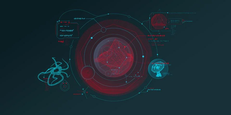 Sci-fi HUD interface for data research. Stock Illustration