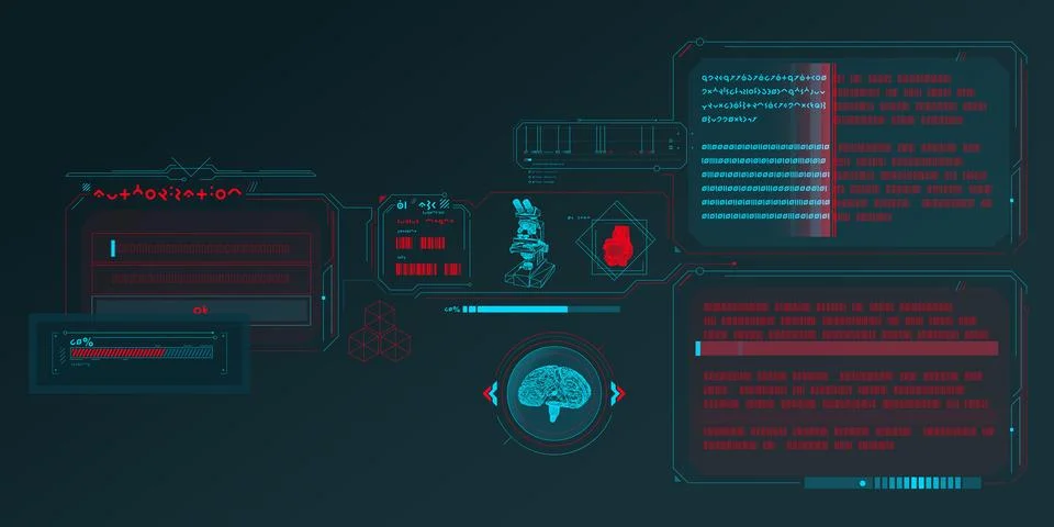 Sci-fi HUD interface for data research. 스톡 일러스트
