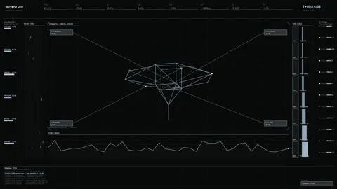 Sci-Fi HUD Interface with Orbital Station Schematic Telemetry and Real Time.. Stock-Footage 334102669