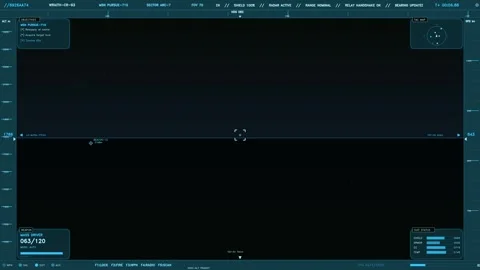 Sci-fi HUD interface with tactical radar telemetry and mission objectives o.. Stock Footage 334093397