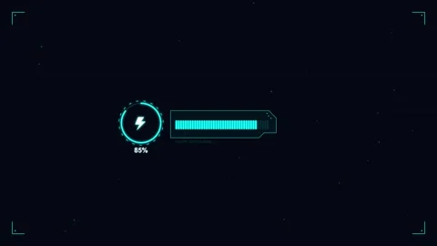 Sci Fi HUD progress battery charging interface with cyan progress bar element Stock Footage 336882628