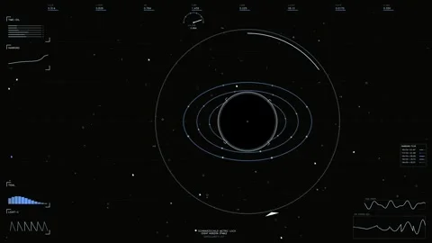 Sci-fi HUD telemetry interface displaying black hole data visualization and.. Stock Footage 334112866