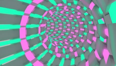 Sci-fi illustration of a flight through tunnel. Neon tube 3D render design Stock Illustration