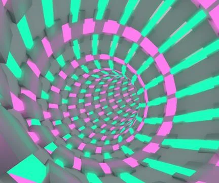 Sci-fi illustration of a flight through tunnel. Neon tube 3D render design 스톡 일러스트