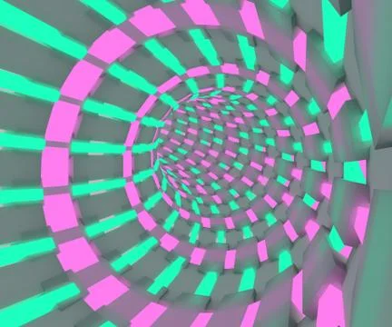 Sci-fi illustration of a flight through tunnel. Neon tube 3D render design Illustrazione stock