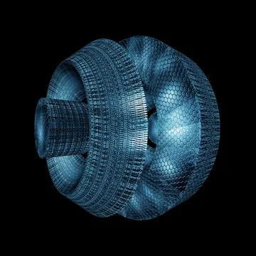 Sci-Fi Industrial Element Isolated On Black Background, Futuristic Concept Illustrazione stock