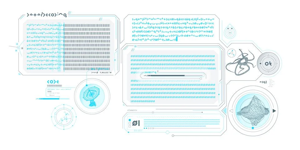 Sci-fi interface of data decoding program. 스톡 일러스트