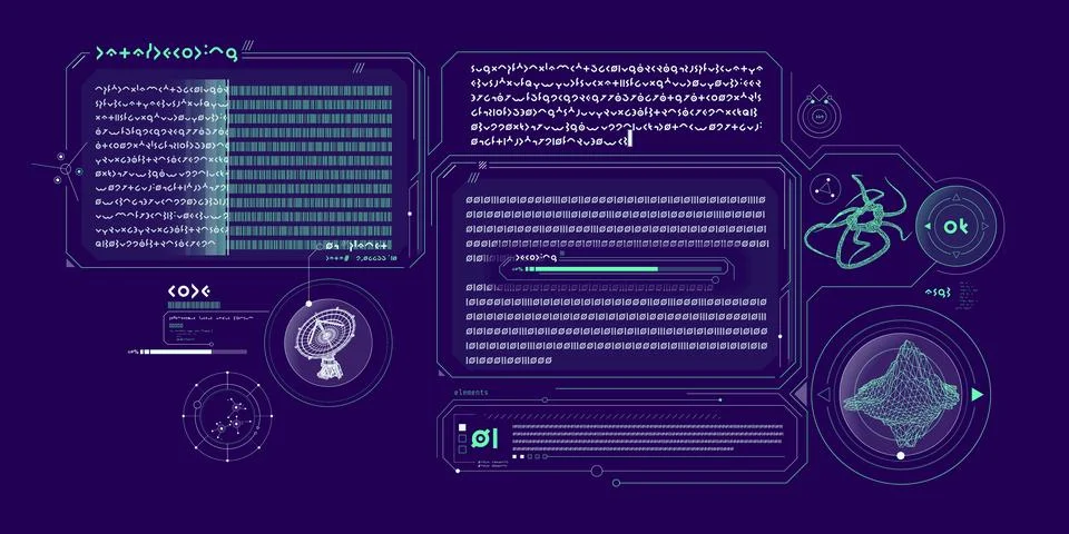 Sci-fi interface of data decoding program. 스톡 일러스트