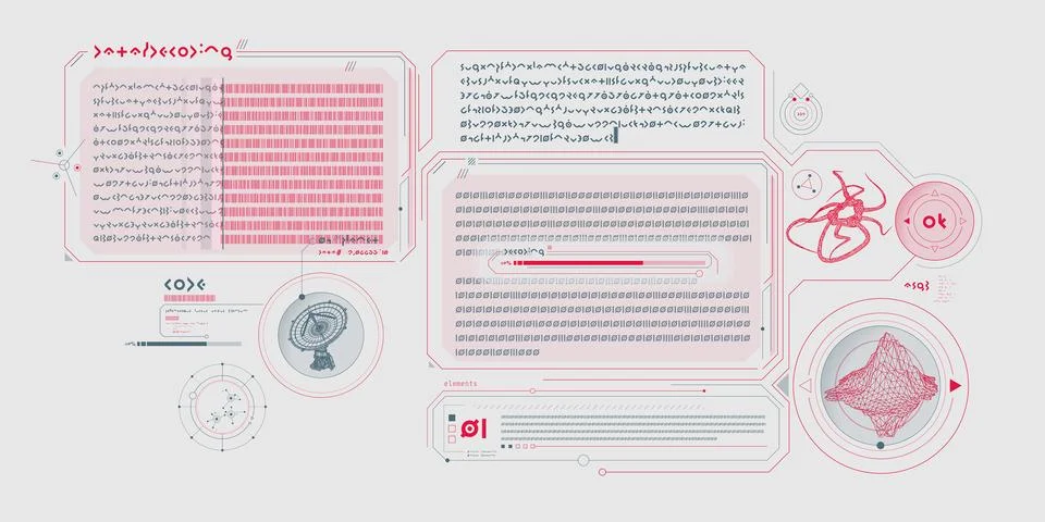 Sci-fi interface of data decoding program. 스톡 일러스트