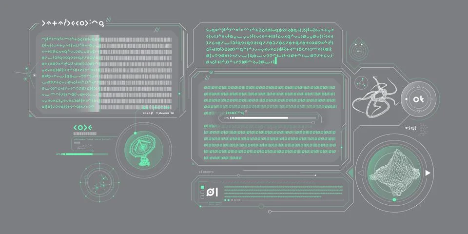 Sci-fi interface of data decoding program. 스톡 일러스트