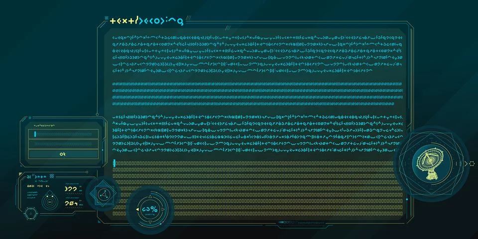 Sci-fi interface of data decoding program. 스톡 일러스트
