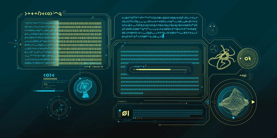 Sci-fi interface of data decoding program. 스톡 일러스트