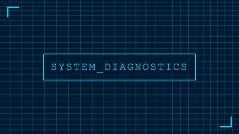 Sci-fi interface diagnostics display on neon grid background Stock Footage 336804987