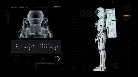 Sci-fi Interface display 3D Astronaut's Spacesuit model. Vidéo 83031194