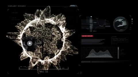 Sci-fi Interface display data from Exoplanet Ross 128b Vidéo 83032715