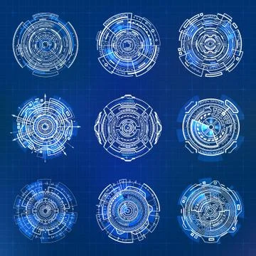 Sci-Fi interface elements set Stock Illustration
