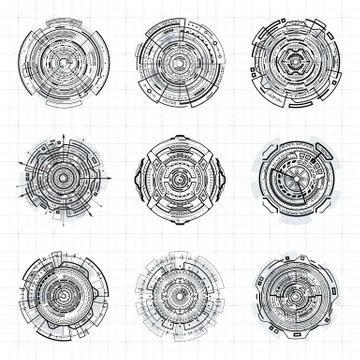 Sci-Fi interface elements set Stock Illustration