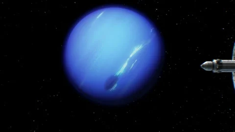 Sci-fi interplanetary spaceship on Neptune background Stock Footage 90544993