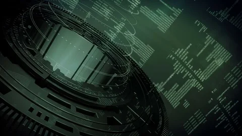 Sci Fi intro.HUD with digital data code. Stock Footage 80022864