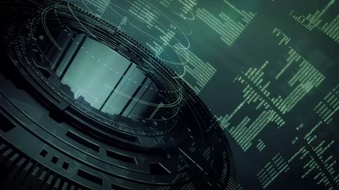 Sci Fi intro.HUD with digital data code. Stock Footage 80022889