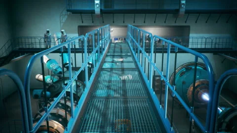 A Sci-Fi laboratory with a control room for a time machine or a thermonuclear Stock Footage 152968498