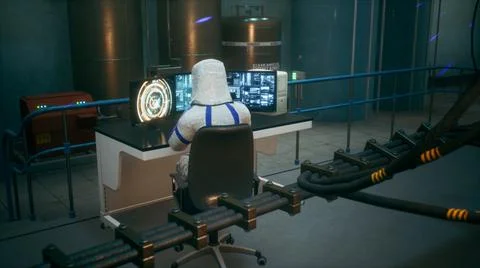A Sci-Fi laboratory with a control room for a time machine or a thermonuclear Illustrazione stock