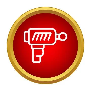 Sci fi laser blaster weapon outline icon in red circle Stock Illustration