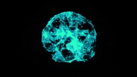 Sci-Fi LCD Brain with Yellow, Purple, Red Particles in Holographic 3D Rendering Stock-Footage 308418686