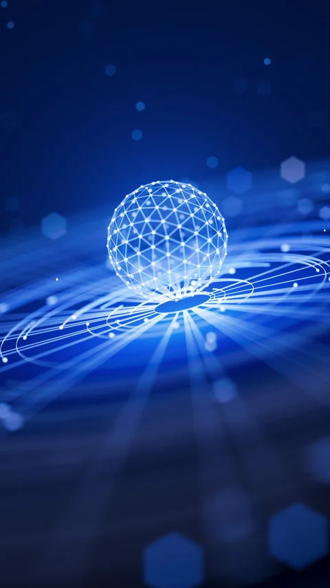 Sci Fi loop with glowing sphere and blue grid. Looping motion. Stock Footage 315972620