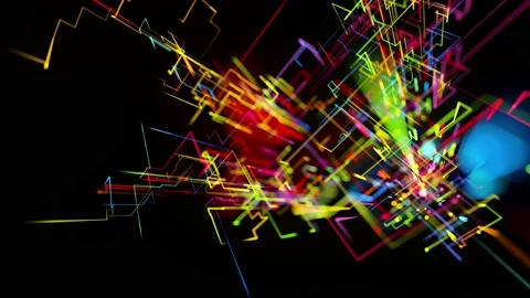 Sci-fi looped background, abstract hologram. Multicolor neon glow lines form Stock Footage 137607382